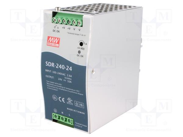 MEANWELL • SDR-240-24 • Průmyslový napájecí spínaný zdroj 24V 240W na DIN