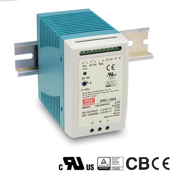 MEANWELL • DRC-100A • Průmyslový napájecí zdroj 12V 100W s funkcí nabíječky na DIN lištu
