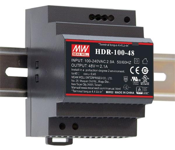MEANWELL • HDR-100-48 • Průmyslový napájecí spínaný zdroj 48V 100W na DIN