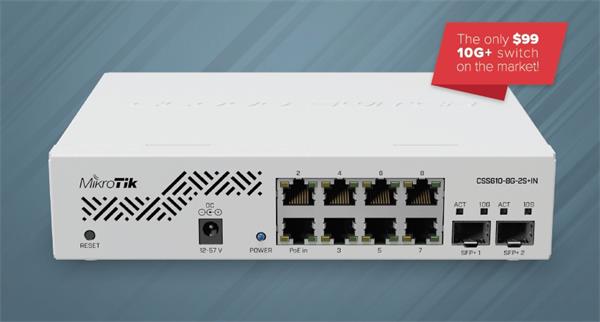 MIKROTIK • CSS610-8G-2S+IN • 10-portový switch (8x GB Eth, 2x SFP+)