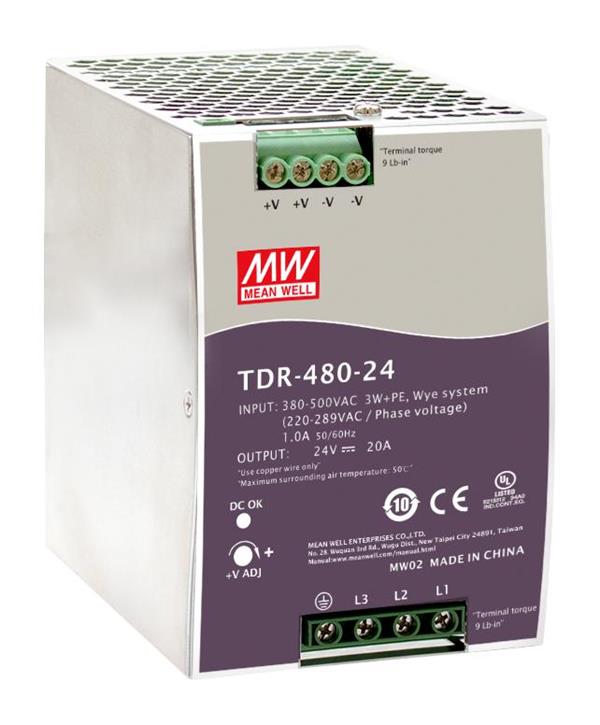MEANWELL • TDR-240-24 • Průmyslový napájecí spínaný zdroj 24V 240W na DIN (třífázový)