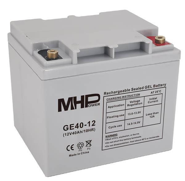 MHPower • GE40-12 • Gelový akumulátor 12V/40Ah, Terminál T1 - M6, Deep Cycle