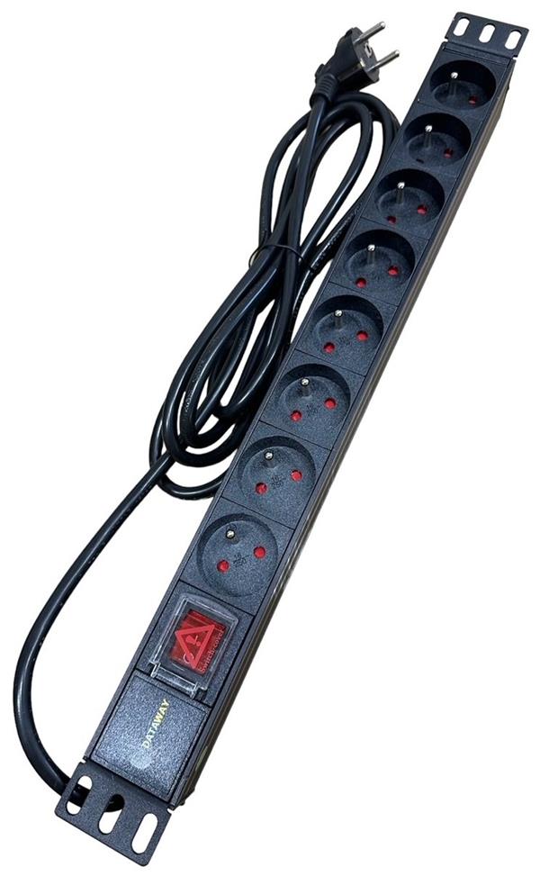 DATAWAY • PDU-8-PP-3M • Napájecí panel 8x 230V, 1U, 19", M6, 3m