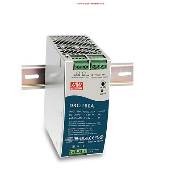 MEANWELL • DRC-180A • Průmyslový zdroj na DIN s funkcí nabíječky 180W