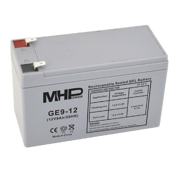 MHPower • GE9-12 • Gelový akumulátor 12V/9Ah, Faston F2 - 6,3mm, Deep Cycle