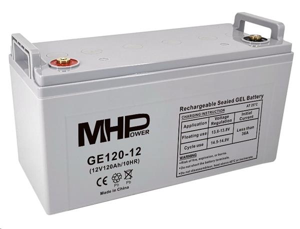 MHPower • GE120-12 • Gelový akumulátor 12V/120Ah, Terminál T3 - M8, Deep Cycle