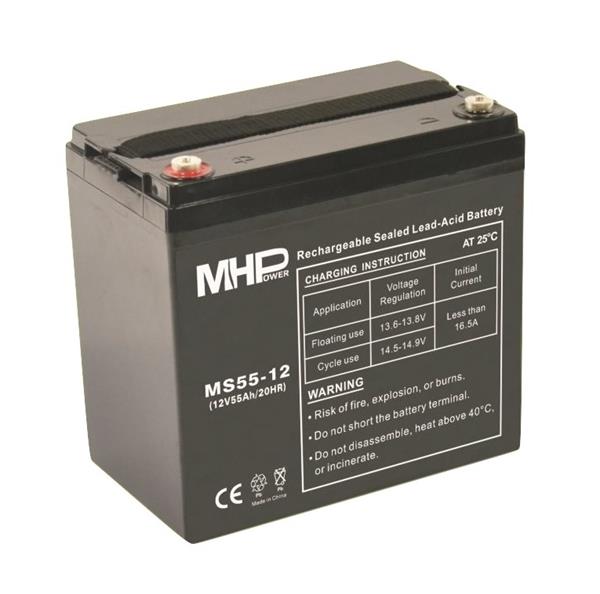 MHPower battery • MS55-12 • MHPower olověný akumulátor AGM 12V/55Ah, Terminál T1 - M6