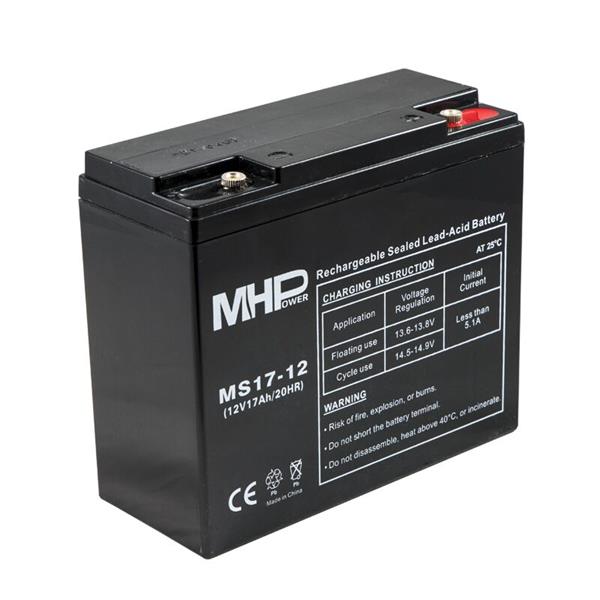 MHPower battery • MS17-12 • MHPower olověný akumulátor AGM 12V/17Ah, Terminál T1 - M6