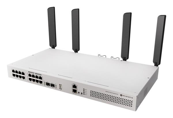 MIKROTIK • CRS418-8P-8G-2S+5axQ2axQ-RM • 4x4 MIMO WiFi6 16-portový Gigabit Cloud Router Switch